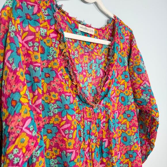 Natural Life L/XL Boho Floral Cotton Tunic Dress Cover Up Lightweight India - Picture 4 of 8